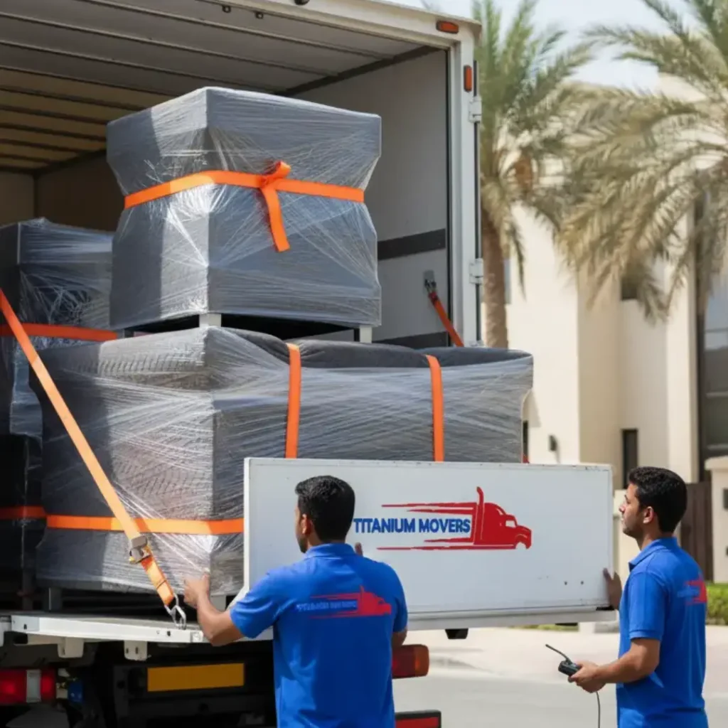 Moving truck with hydraulic lift gate for villa furniture Abu Dhabi